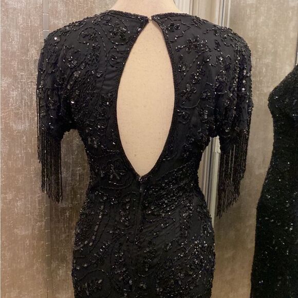 Elegant Black Beaded Fringe Dress, US2 - Picture 10 of 14